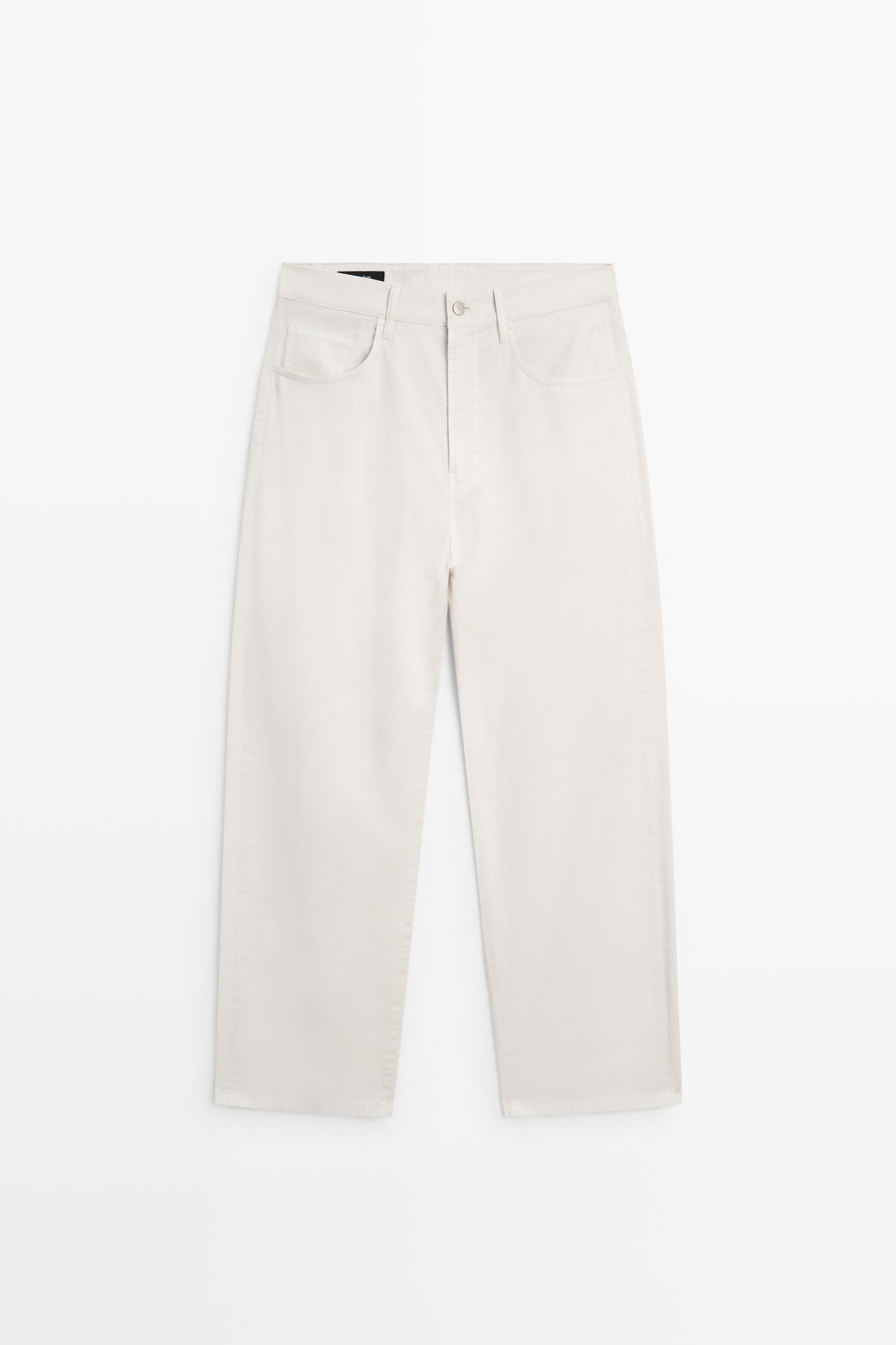 Barrel fit poplin denim-effect pants